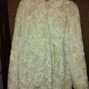 Dennis basso db Tiger Mills Coat Jacket hooded Faux Fur White Size Medium